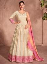 Shimar Viscose Cream Wedding Wear Embroidery Work Readymade Gown With Dupatta